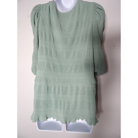 Asos Curve Design Sz 18 Top Blouse Shirt Crinkle Mint Green Deep V Puff Sleeve - Picture 13 of 13
